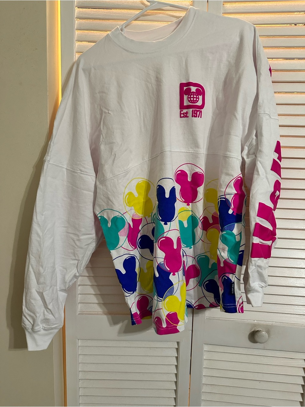 Disney White Long-Sleeve Jersey with Multicolor Mickey Bubble Print